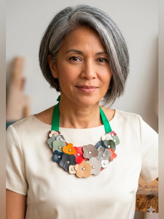 Hand Crafted Jewelry - Handmade Genuine Leather Flower Bib Statement Necklace 065 🔥HP 1-12-25🔥
